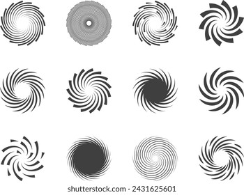 Spiral and swirl motion twisting circles design element set