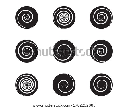 Spiral and swirl motion twisting circles design element set. Vector illustration.