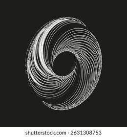 Spiral swirl shape. Dynamic twisted lines. Abstract vortex form. Vector black background.