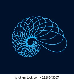 Spiral, swirl, logo de la shell.Símbolo de torsión aislado en fondo oscuro.Icono de líneas de arte fractal.Elementos de diseño estructurales.Concepto de señalización de geometría sagrada y decorativa.Ilustración vectorial de estilo artístico.