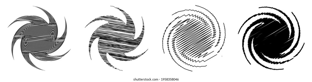 Spiral, swirl, twirl design element with sketchy, scribble pattern