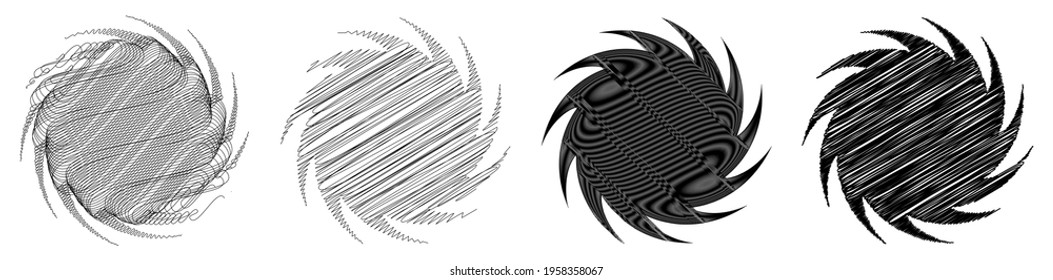 Spiral, swirl, twirl design element with sketchy, scribble pattern