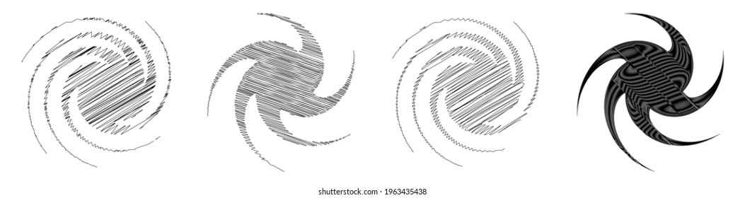Spiral, swirl, twirl design element with sketchy, scribble pattern