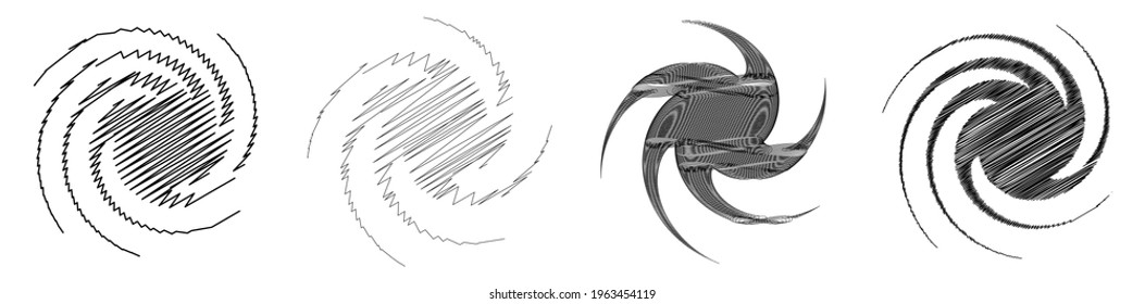 Spiral, swirl, twirl design element with sketchy, scribble pattern