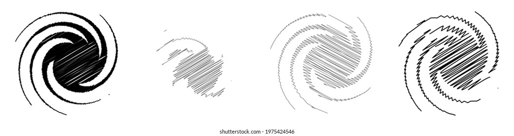 Spiral, swirl, twirl design element with sketchy, scribble pattern