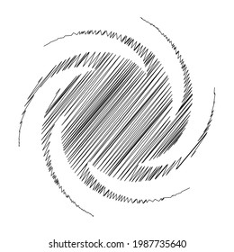 Spiral, swirl, twirl design element with sketchy, scribble pattern