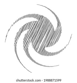 Spiral, swirl, twirl design element with sketchy, scribble pattern