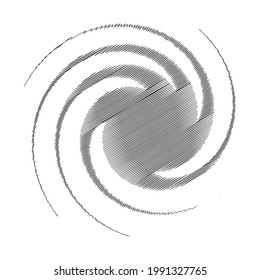 Spiral, swirl, twirl design element with sketchy, scribble pattern