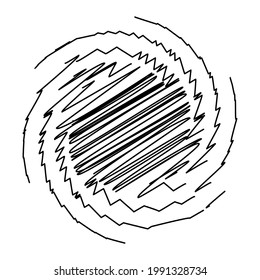 Spiral, swirl, twirl design element with sketchy, scribble pattern