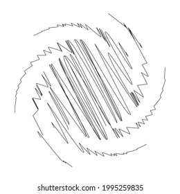 Spiral, swirl, twirl design element with sketchy, scribble pattern