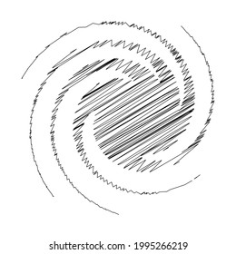 Spiral, swirl, twirl design element with sketchy, scribble pattern