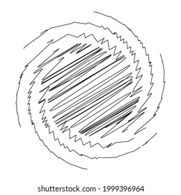 Spiral, swirl, twirl design element with sketchy, scribble pattern