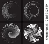 Spiral, swirl, twirl element circular and radial dotted lines Dotted, dots, speckles abstract concentric circle. 
volute, helix, segmented circle with rotation.
