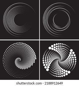 Spiral, swirl, twirl element circular and radial dotted lines Dotted, dots, speckles abstract concentric circle. 
volute, helix, segmented circle with rotation.