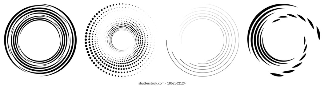 Spiral, swirl, twirl element set. Rotating circular shape Vector Illustration