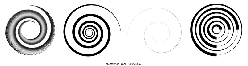 Conjunto de elementos espiral, giratorio y twirl. Forma circular giratoria Ilustración vectorial