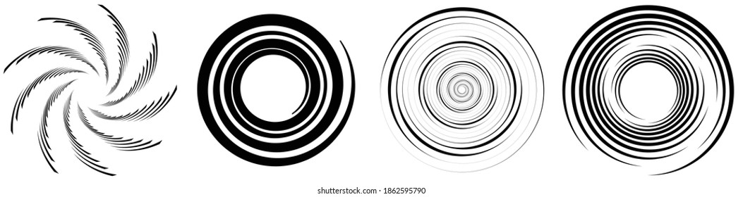 Spiral, swirl, twirl element set. Rotating circular shape Vector Illustration