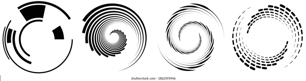 Spiral, swirl, twirl element set. Rotating circular shape Vector Illustration