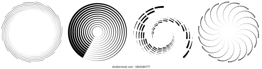 Spiral, swirl, twirl element set. Rotating circular shape Vector Illustration