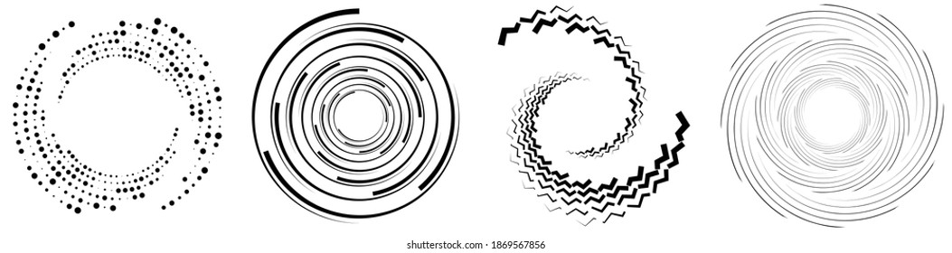 Spiral, swirl, twirl element set. Rotating circular shape Vector Illustration