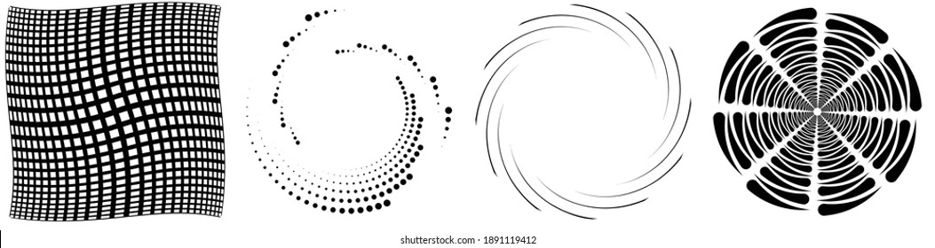 Spiral, swirl, twirl element set. Rotating circular and concentric shapes vector Illustration. Volute, helix and curlicue designs