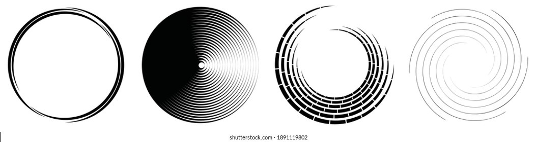 Spiral, swirl, twirl element set. Rotating circular and concentric shapes vector Illustration. Volute, helix and curlicue designs