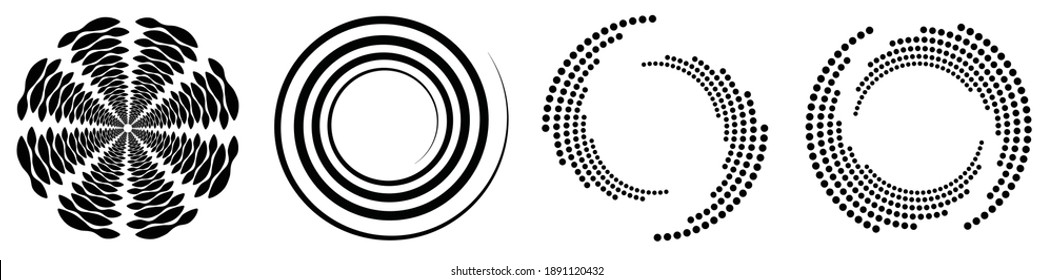 Spiral, Swirl, Twirl Element Set. Rotating Circular And Concentric Shapes Vector Illustration. Volute, Helix And Curlicue Designs