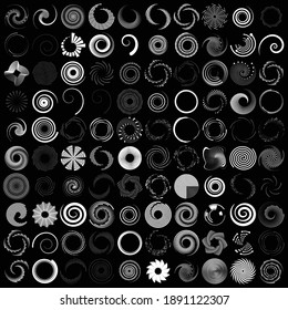 Spiral, swirl, twirl element set. Rotating circular shape Vector Illustration