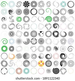 Spiral, swirl, twirl element set. Rotating circular shape Vector Illustration