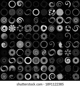 Spiral, swirl, twirl element set. Rotating circular shape Vector Illustration