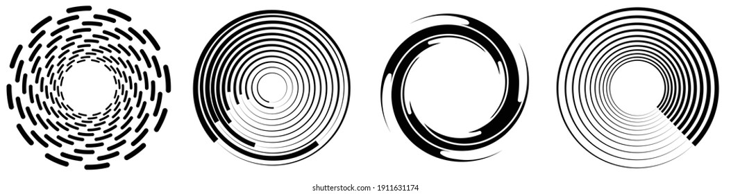 Spiral, swirl, twirl element set. Rotating circular and concentric shapes vector Illustration. Volute, helix and curlicue designs