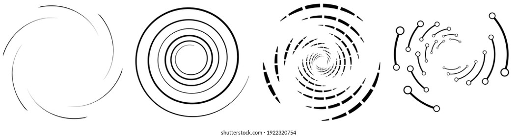 Spiral, swirl, twirl element set. Rotating circular and concentric shapes vector Illustration. Volute, helix and curlicue designs