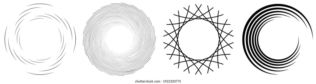 Spiral, swirl, twirl element set. Rotating circular and concentric shapes vector Illustration. Volute, helix and curlicue designs
