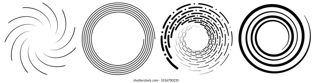 Spiral, swirl, twirl element set. Rotating circular and concentric shapes vector Illustration. Volute, helix and curlicue designs