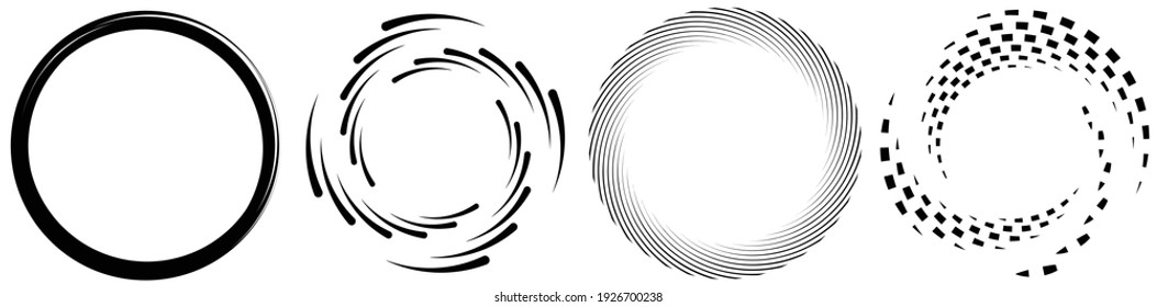 Spiral, swirl, twirl element set. Rotating circular and concentric shapes vector Illustration. Volute, helix and curlicue designs