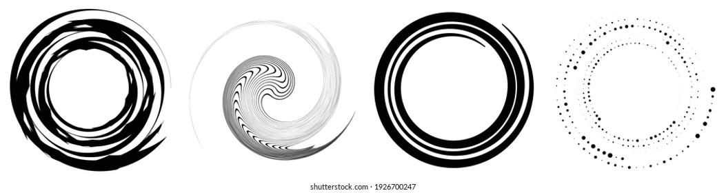 Spiral, swirl, twirl element set. Rotating circular and concentric shapes vector Illustration. Volute, helix and curlicue designs