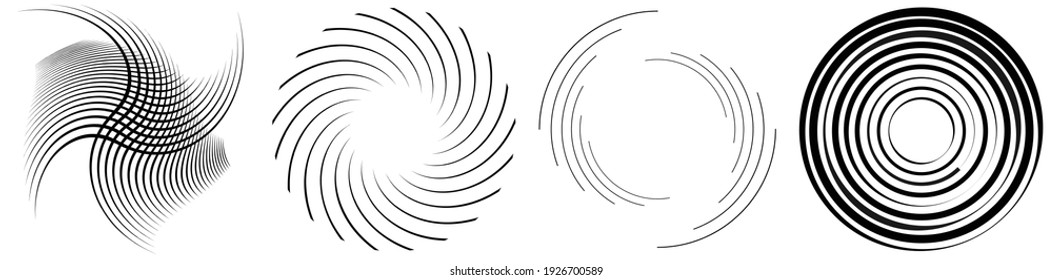 Spiral, swirl, twirl element set. Rotating circular and concentric shapes vector Illustration. Volute, helix and curlicue designs