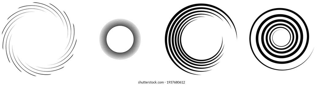 Spiral, swirl, twirl element set. Rotating circular and concentric shapes vector Illustration. Volute, helix and curlicue designs