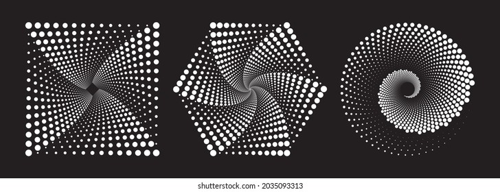 Spiral, swirl, twirl element set. Rotating circular and concentric shapes vector Illustration. Volute, helix and curlicue designs