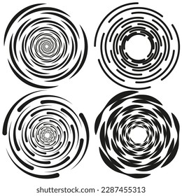 Spiral, swirl, twirl element set. Rotating circular shape. Vector illustration.