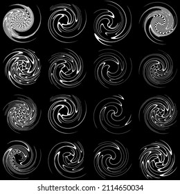  Spiral, swirl, twirl, volute element. Whirlpool, whirlwind effect. Circular, radial lines with rotation