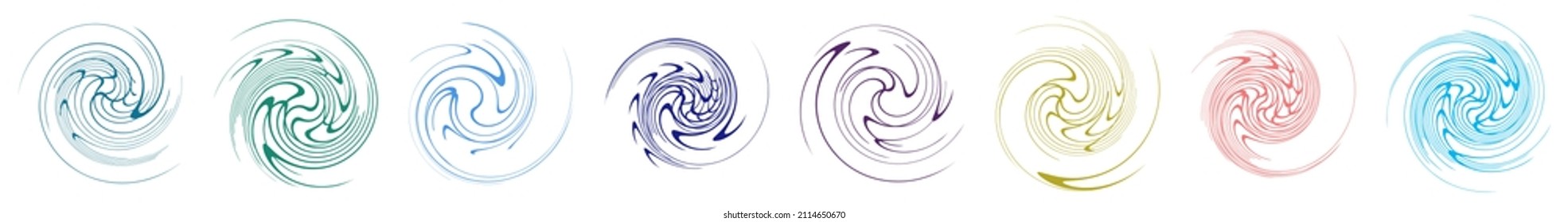  Spiral, swirl, twirl, volute element. Whirlpool, whirlwind effect. Circular, radial lines with rotation