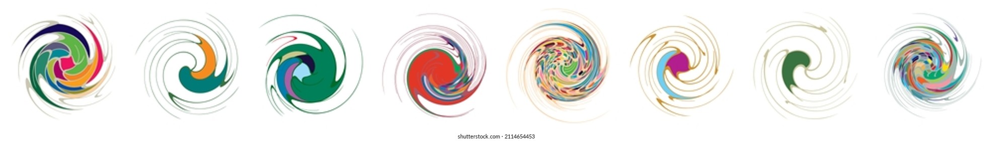  Spiral, swirl, twirl, volute element. Whirlpool, whirlwind effect. Circular, radial lines with rotation