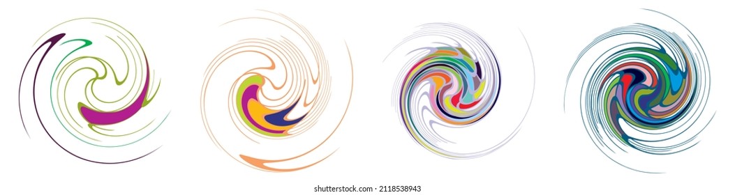  Spiral, swirl, twirl, volute element. Whirlpool, whirlwind effect. Circular, radial lines with rotation
