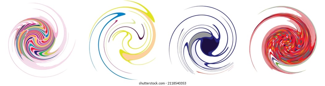  Spiral, swirl, twirl, volute element. Whirlpool, whirlwind effect. Circular, radial lines with rotation