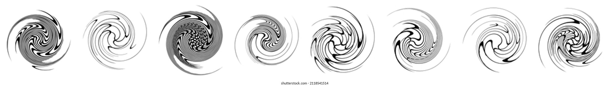  Spiral, swirl, twirl, volute element. Whirlpool, whirlwind effect. Circular, radial lines with rotation