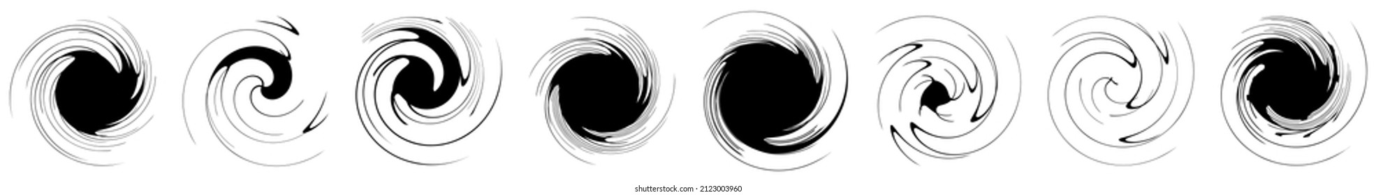  Spiral, swirl, twirl, volute element. Whirlpool, whirlwind effect. Circular, radial lines with rotation