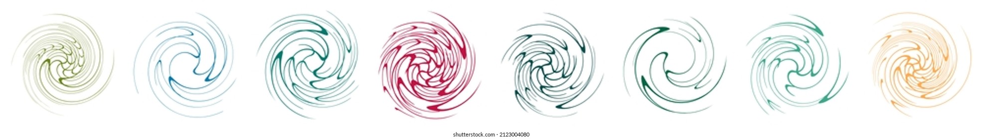  Spiral, swirl, twirl, volute element. Whirlpool, whirlwind effect. Circular, radial lines with rotation
