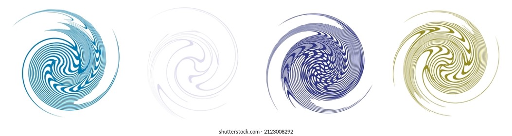  Spiral, swirl, twirl, volute element. Whirlpool, whirlwind effect. Circular, radial lines with rotation