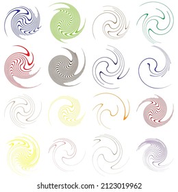  Spiral, swirl, twirl, volute element. Whirlpool, whirlwind effect. Circular, radial lines with rotation